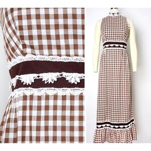 1970s Prairie Dress Size Medium - M/L 70s Gingham Dress Cottagecore